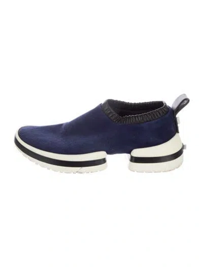Pre-owned Stuart Weitzman Suede Leather Trim Embellishment Sneakers In Blue
