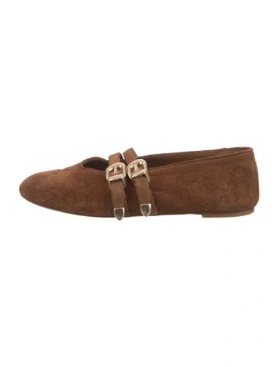 Pre-owned Stuart Weitzman Suede Mary Jane Flats In Brown