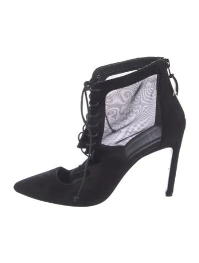 Pre-owned Stuart Weitzman Suede Mesh Accents Pumps In Black