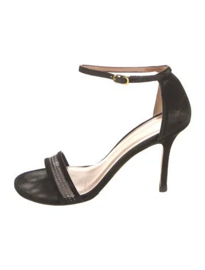 Pre-owned Stuart Weitzman Suede Mesh Accents Sandals In Black