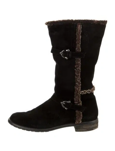 Pre-owned Stuart Weitzman Suede Moto Boots In Black