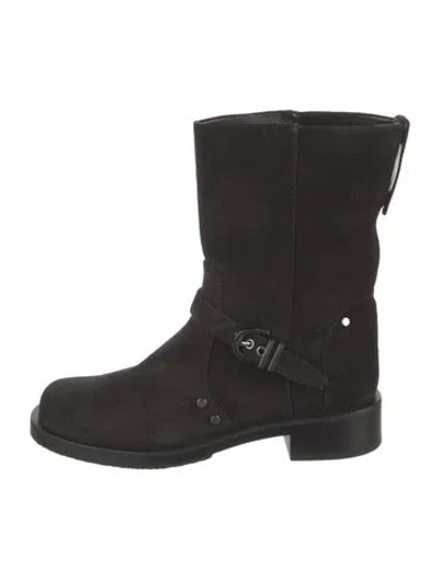 Pre-owned Stuart Weitzman Suede Moto Boots In Black