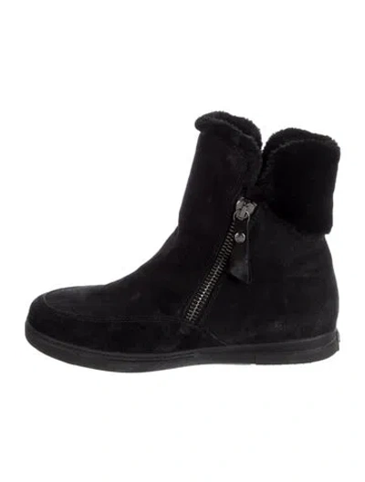 Pre-owned Stuart Weitzman Suede Moto Boots In Black
