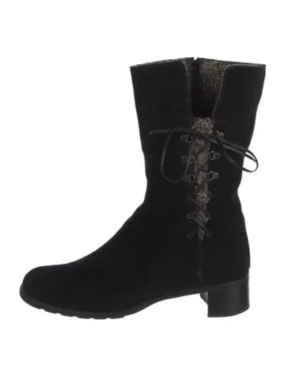 Pre-owned Stuart Weitzman Suede Moto Boots In Black