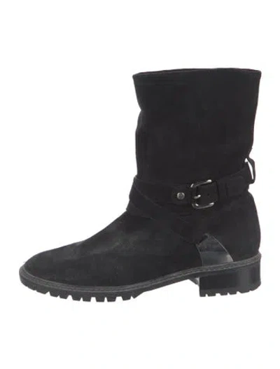Pre-owned Stuart Weitzman Suede Moto Boots In Black