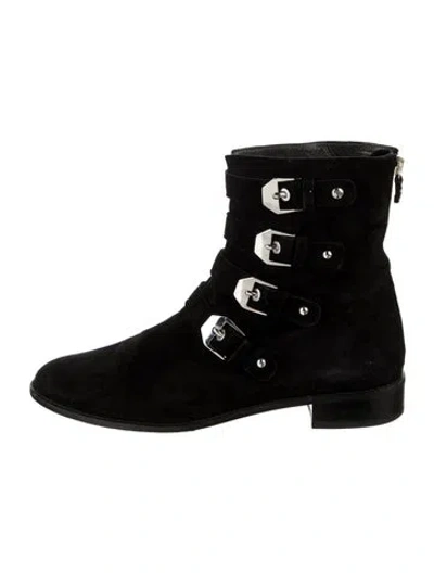 Pre-owned Stuart Weitzman Suede Moto Boots In Black