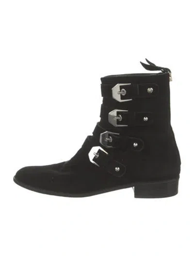 Pre-owned Stuart Weitzman Suede Moto Boots In Black