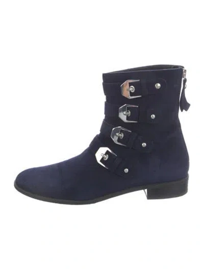 Pre-owned Stuart Weitzman Suede Moto Boots In Blue