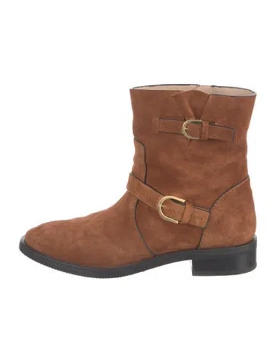 Pre-owned Stuart Weitzman Suede Moto Boots In Brown