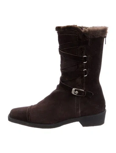 Pre-owned Stuart Weitzman Suede Moto Boots In Brown