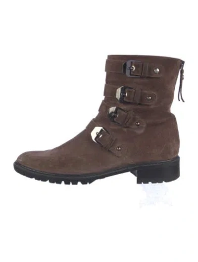 Pre-owned Stuart Weitzman Suede Moto Boots In Brown