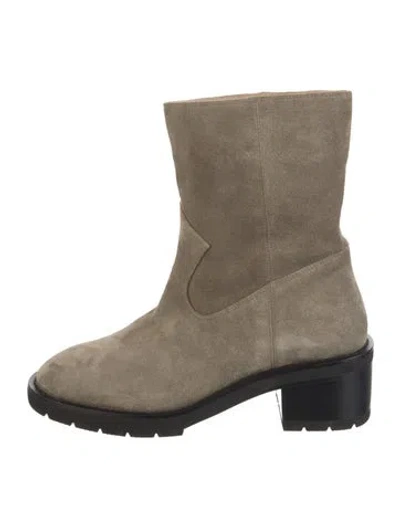 Pre-owned Stuart Weitzman Suede Moto Boots In Neutral
