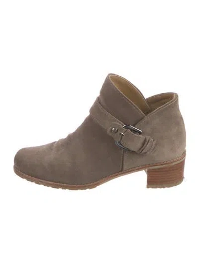 Pre-owned Stuart Weitzman Suede Moto Boots In Neutral