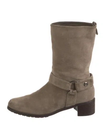 Pre-owned Stuart Weitzman Suede Moto Boots In Neutral