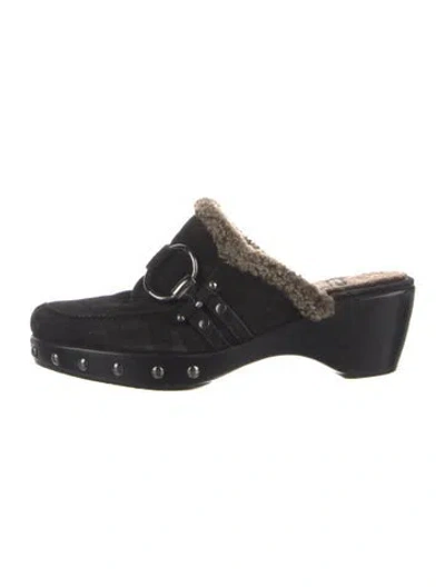 Pre-owned Stuart Weitzman Suede Mules In Black