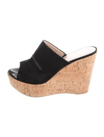 Pre-owned Stuart Weitzman Suede Mules In Black/neutrals