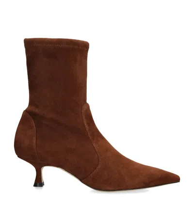 Stuart Weitzman Suede Naomi Ankle Boots 50 In Deep Coffee