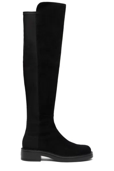 STUART WEITZMAN SUEDE OVER-THE-KNEE BOOTS WITH ROUNDED TOE AND LOW BLOCK HEEL