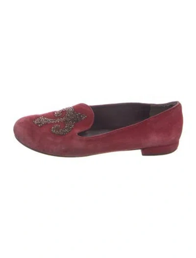 Pre-owned Stuart Weitzman Suede Paisley Print Loafers In Red