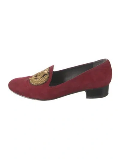 Pre-owned Stuart Weitzman Suede Patterned Loafers In Burgundy