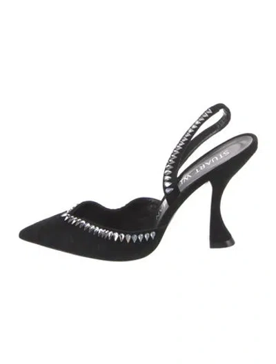 Pre-owned Stuart Weitzman Suede Patterned Slingback Pumps In Black