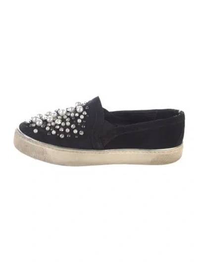 Pre-owned Stuart Weitzman Suede Patterned Sneakers In Black