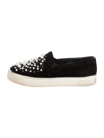 Pre-owned Stuart Weitzman Suede Patterned Sneakers In Black