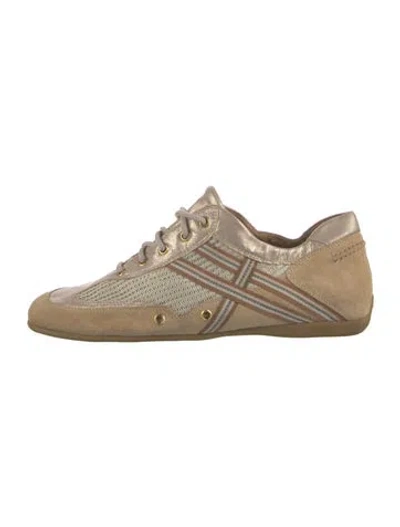 Pre-owned Stuart Weitzman Suede Patterned Sneakers In Gold