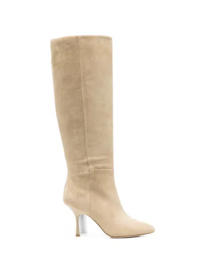 Stuart Weitzman Suede Pointed-toe Boots In Neutral