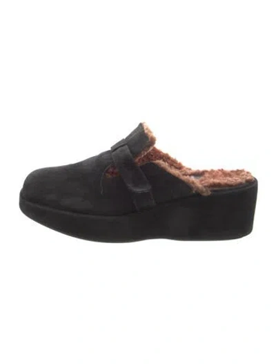 Pre-owned Stuart Weitzman Suede Printed Mules In Black