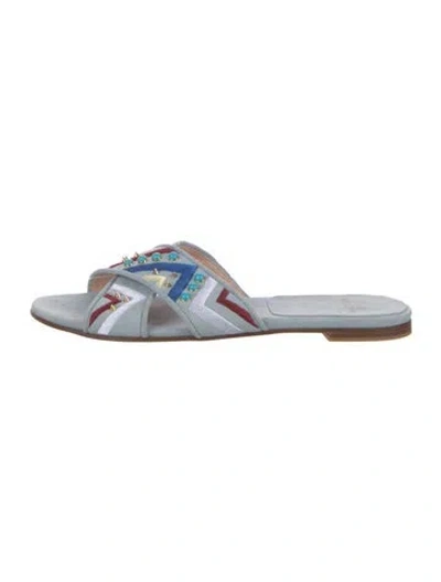 Pre-owned Stuart Weitzman Suede Printed Slides In Blue