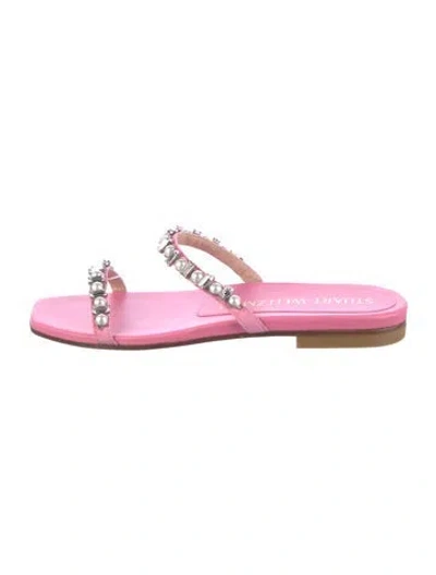 Pre-owned Stuart Weitzman Suede Printed Slides In Pink