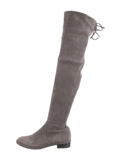 Pre-owned Stuart Weitzman Suede Riding Boots In Gray