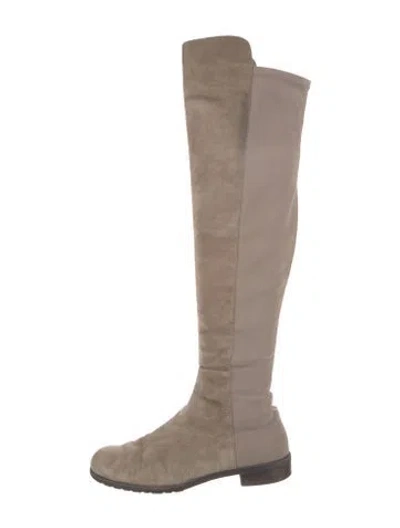 Pre-owned Stuart Weitzman Suede Riding Boots In Gray