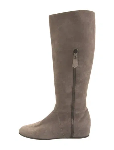 Pre-owned Stuart Weitzman Suede Riding Boots In Gray