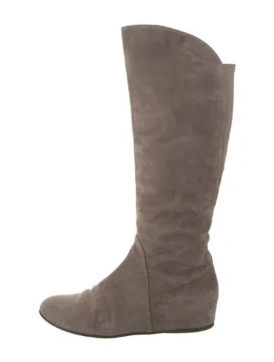 Pre-owned Stuart Weitzman Suede Riding Boots In Neutral