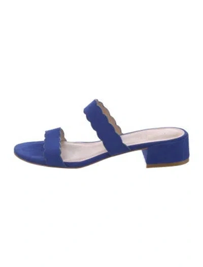 Pre-owned Stuart Weitzman Suede Scalloped Accent Slides In Blue