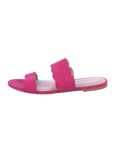 Pre-owned Stuart Weitzman Suede Scalloped Accent Slides In Pink