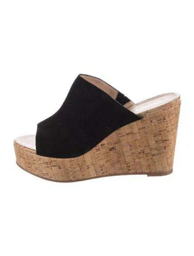 Pre-owned Stuart Weitzman Suede Slides In Black