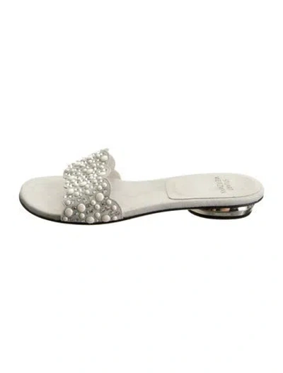 Pre-owned Stuart Weitzman Suede Slides In Gray