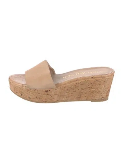 Pre-owned Stuart Weitzman Suede Slides In Neutral