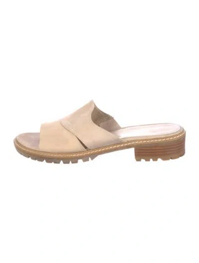 Pre-owned Stuart Weitzman Suede Slides In Neutral