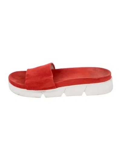 Pre-owned Stuart Weitzman Suede Slides In Red