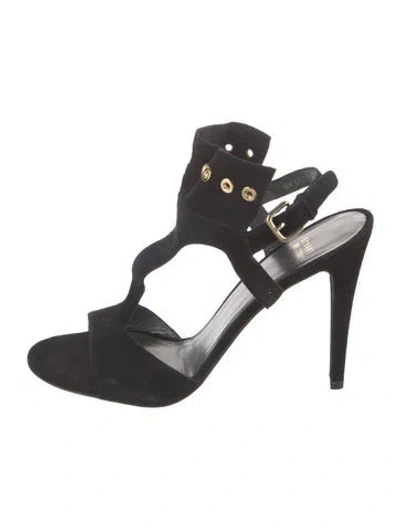 Pre-owned Stuart Weitzman Suede Slingback Sandals In Black