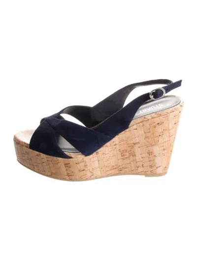 Pre-owned Stuart Weitzman Suede Slingback Sandals In Black