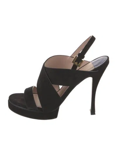 Pre-owned Stuart Weitzman Suede Slingback Sandals In Black