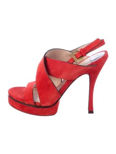 Pre-owned Stuart Weitzman Suede Slingback Sandals In Red