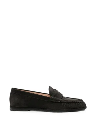Stuart Weitzman Suede Slip-on Loafers In Black
