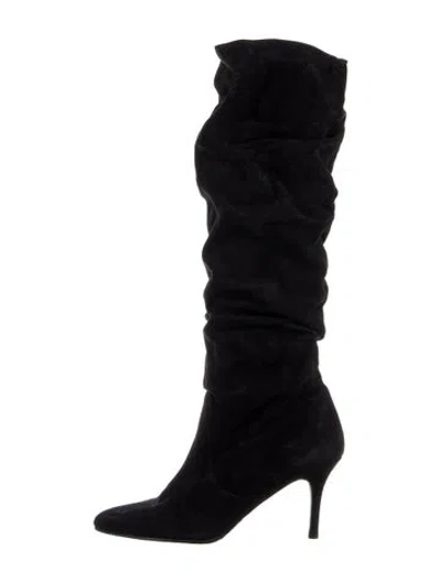 Pre-owned Stuart Weitzman Suede Slouch Boots In Black