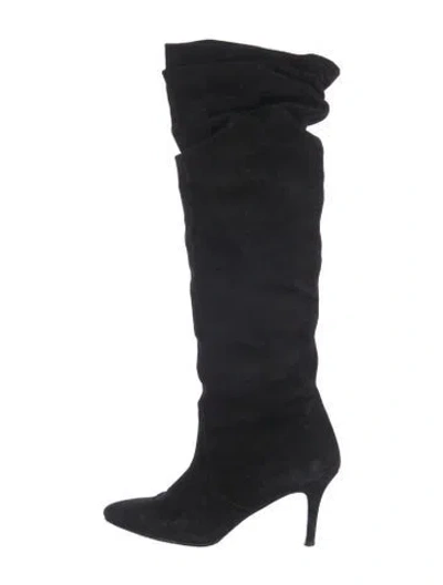 Pre-owned Stuart Weitzman Suede Slouch Boots In Black